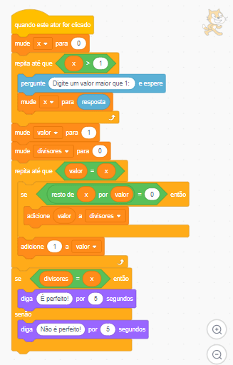 número perfeito exercício 7 scratch