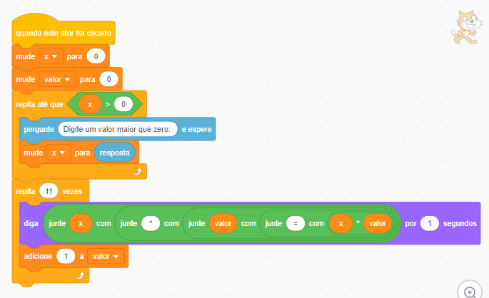 Jogo da Tabuada em Scratch